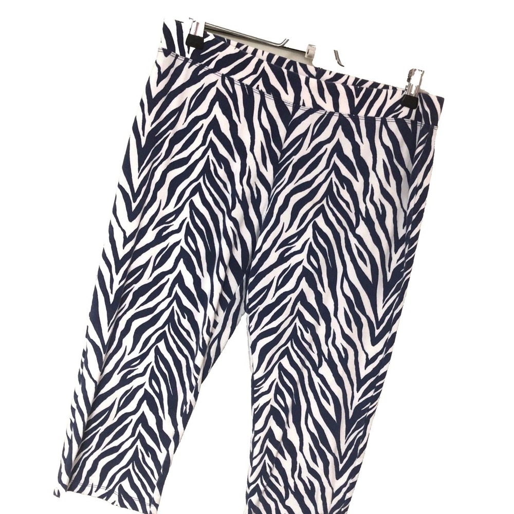 Coolibar Zebra Print Capri Pants Womens M‎ Navy Striped UPF Summer Outdoors